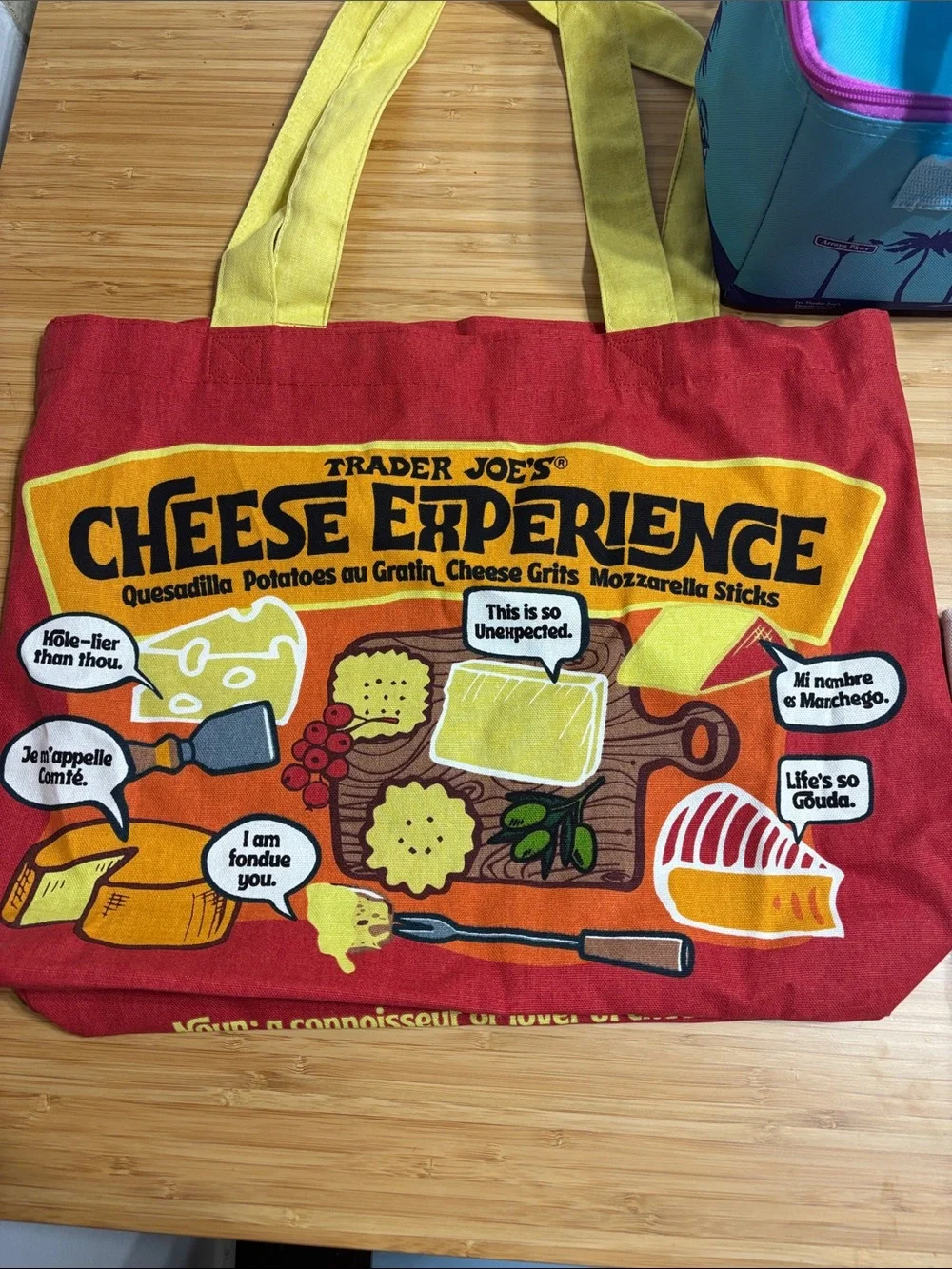 Trader Joe's Pink Striped Tote + Colorful Market Canvas & Blue Lunch Cooler Set